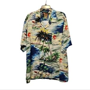 Pineapple Connection Tropical Island 100% Rayon Hawaiian Button Up Shirt Size XL